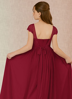 Azazie Silvermist Junior Burgundy A-Line Pleated Chiffon Dress image7