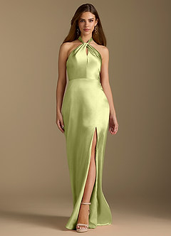 Azazie Tracie Brudtärnklänningar Klänning av A-Linje i Metallisk satin Plisserad Pistasch image6