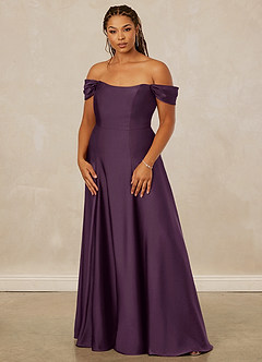 Christian Siriano Bridal for Azazie 1002 Bridesmaid Dresses Plum A-Line Off the Shoulder Stretch Satin Convertible Dress image11