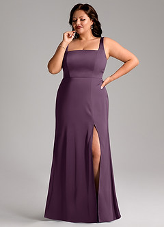 Azazie Frostine Bridesmaid Dresses Plum A-Line Bow Stretch Satin Dress image2