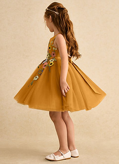 Azazie Prima Flower Girl Dresses Butterscotch A-Line Bow Tulle Dress image4