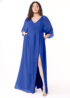 Azazie Rebecca Bridesmaid Dresses A-Line V-Neck Long Sleeve Chiffon Floor-Length Dress image8