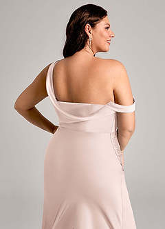 Azazie Madelyn Vestidos de damas de honor Vestido de Rosa Rubor de Satén Elástico de Corte Sirena Convertible con Hombro unilateral image14