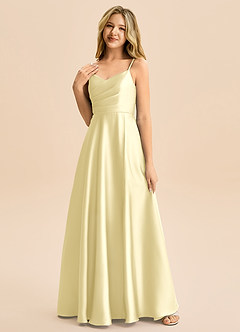 Azazie Rumi Junior Linia A Pofałdowany Satyna elastyczna Długość podłogi Młodsza druhna Sukienka image3