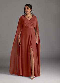 Azazie Isa Mère de la mariée Robes Robe Trapèze en Mousseline de soie Col V plissé Auburn image3