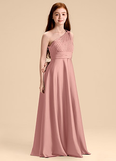 Azazie Charlize Junior Robe Trapèze en Satin extensible Plissée Rosette image3
