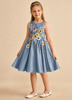 Azazie Prima Flower Girl Dresses Dusty Blue A-Line Bow Matte Satin Dress image5