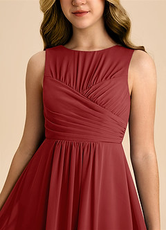 Azazie Skyla Junior A라인 주름진 쉬폰 플로어 길이 주니어 신부 들러리 드레스 image7