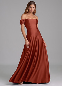 Azazie Seriana Bridesmaid Dresses Terracotta A-Line Off the Shoulder Stretch Satin Convertible Dress image4