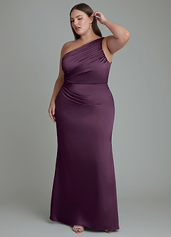 Azazie Akilah Bridesmaid Dresses Plum Mermaid One Shoulder Stretch Satin Dress image10