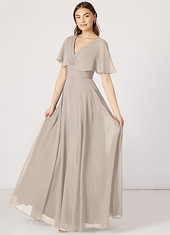 Azazie Pamela Bridesmaid Dresses A-Line V-Neck Pleated Chiffon Floor-Length Dress image2