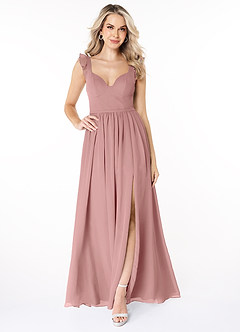 Azazie Stassie Brautjungfernkleider A-Linie Herzchen Gerüscht Chiffon Kleid Altrosa image2