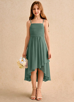 Azazie Twilight Dance Girls Formal Flower Girl Dresses Eucalyptus A-Line Pleated Chiffon Dress image4