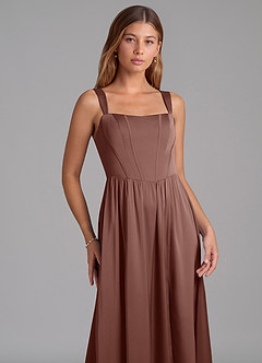 Azazie Rosaline 신부 들러리 드레스 A라인 사이드 슬릿 스트레치 새틴 바닥 길이 드레스 image6