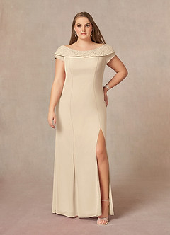 Azazie Cupid Vente Finale Robe Trapèze en Mousseline de soie Col bateau en dentelle Champagne image6