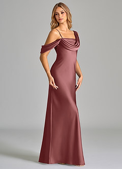 Azazie Celina Robes de demoiselle d'honneur Robe Fourreau en Satin extensible Épaule décolletée Améthyste image4