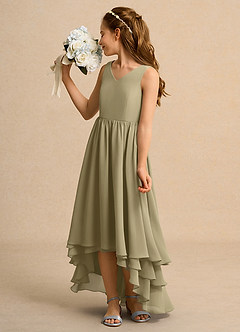 Azazie Kitten Girls Formal vestidos de niña de las flores Vestido de Musgo Verde de Gasa de Corte en A image5