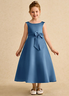 Azazie Eve Abiti da Ragazza di Fiori Abito A-Line in Raso Opaco Plissettato Crepuscolo image4