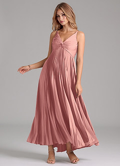 Azazie Raychelle Bridesmaid Dresses Rosette A-Line Pleated Stretch Satin Dress image3