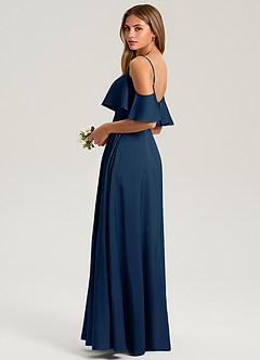 Azazie Jean Bridesmaid Dresses Dark Navy A-Line Off the Shoulder Stretch Satin Dress image4