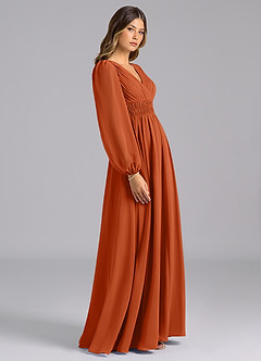 Azazie Palerma Bridesmaid Dresses Burnt Orange A-Line Long Sleeve Chiffon Dress image3