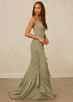 Christian Siriano Bridal for Azazie 1006 Bridesmaid Dresses Moss Green Mermaid Ruched Chiffon Dress image5
