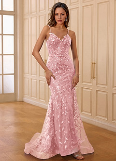 Glazia Blushing Pink Floral Sequined Embroidery Mermaid Prom Dress image5