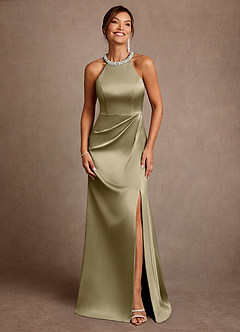 Azazie Lawrence Mère de la mariée Robes Robe Trapèze en Satin extensible Plissée Vert Mousse image1