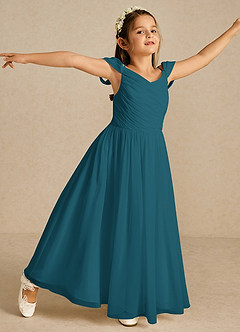 Azazie Chelle Flower Girl Dresses Ink Blue A-Line Pleated Chiffon Dress image3