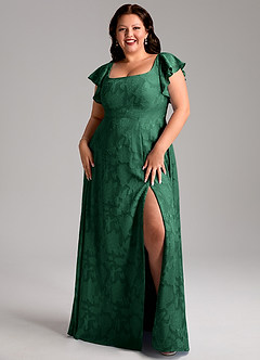 Azazie Bondi Bridesmaid Dresses Dark Green A-Line Side Slit Floral Burnout Dress image7