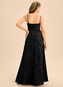 Azazie Kaylee Junior Vestido de Negro de Devorado Floral de Corte en A con Con cinturón image2