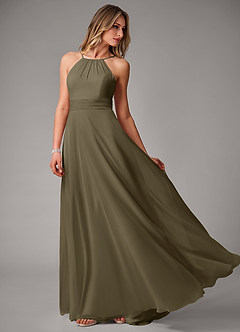 Azazie Amalia Bridesmaid Dresses Willow Green A-Line Pleated Chiffon Dress image3