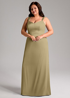 Azazie Denice Bridesmaid Dresses Moss Green Sheath Pleated Stretch Satin Dress image6