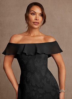 Azazie Marina Abiti per la Madre della Sposa Abito A-Line in Burnout Floreale a Spalla Scoperta Nero image5