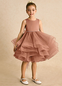Azazie Tinie Blumenmädchenkleider Ballkleid Schleifen Tüll Kleid Bronzer image2