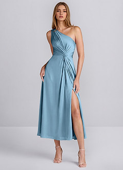 Brook Stahlblau Ein-Schulter-Satin-Midikleid mit Schlitz image5