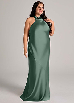 Azazie Velli Bridesmaid Dresses Eucalyptus Mermaid High Neck Stretch Satin Dress image10