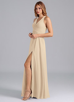Azazie Dorota Bridesmaid Dresses Champagne A-Line Pleated Chiffon Dress image5