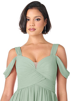 Azazie Lianne Bridesmaid Dresses Agave A-Line Off the Shoulder Chiffon Dress image5