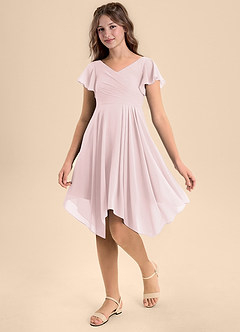 Azazie Janeaurelia Junior Blushing Pink A-Line Pleated Chiffon Dress image3