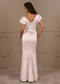 Azazie Roya Mother of the Bride Dresses Blushing Pink Mermaid V-Neck Pleated Stretch Satin Dress image4