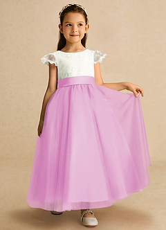 Azazie Pookie Flower Girl Dresses Candy Pink A-Line Lace Tulle Dress image4