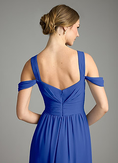 Azazie Lianne Vestidos de damas de honor Vestido de Azul Real de Gasa de Corte en A con Vestidos sin tirantes image6