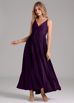 Azazie Raychelle Bridesmaid Dresses Grape A-Line Pleated Stretch Satin Dress image3