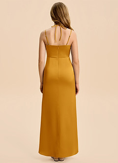 Azazie Nova Junior Butterscotch A-Line Pleated Stretch Satin Dress image2