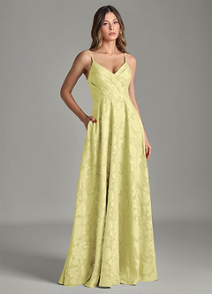 Azazie Amani Robes de demoiselle d'honneur Robe Trapèze en Blumen-Burnout Plissée Sorbet Citron image3
