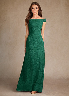Azazie Moore Mother of the Bride Dresses Emerald A-Line Boatneck Floral Burnout Dress image3