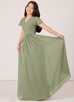 Azazie Peony Junior Pistachio A-Line Pleated Chiffon Dress image4