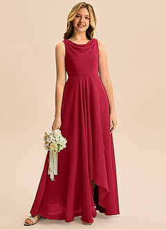 Azazie Mannie Junior Linia A Pofałdowany Szyfon Asymetryczny Młodsza druhna Sukienka image1