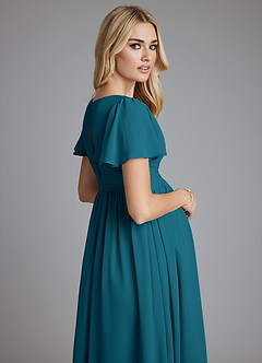 Azazie Verna Maternity Bridesmaid Dresses A-Line V-Neck Ruched Chiffon Floor-Length Dress image7